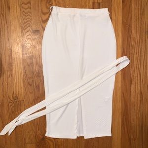 S/M white long slit stripe tie pencil skirt